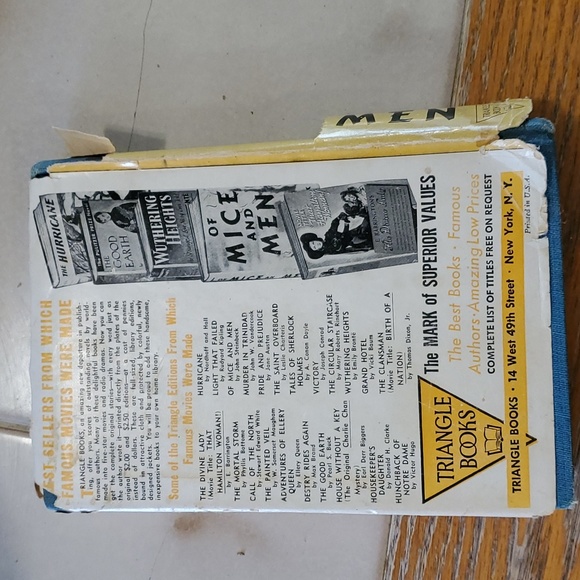 Of Mice and Men john stienbeck 1941 printing triangle books hardcover - Picture 4 of 5